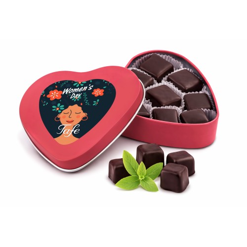 Çikolata Kaplı Naneli Lokum Pembe Kalp Kutu 70 g Çikolata Kaplı Naneli Lokum Pembe Kalp Kutu 70 g