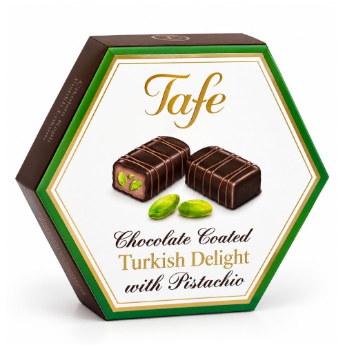 Altıgen Kutu Çikolata Kaplı Fıstıklı Lokum 175g Altıgen Kutu Çikolata Kaplı Fıstıklı Lokum 175g