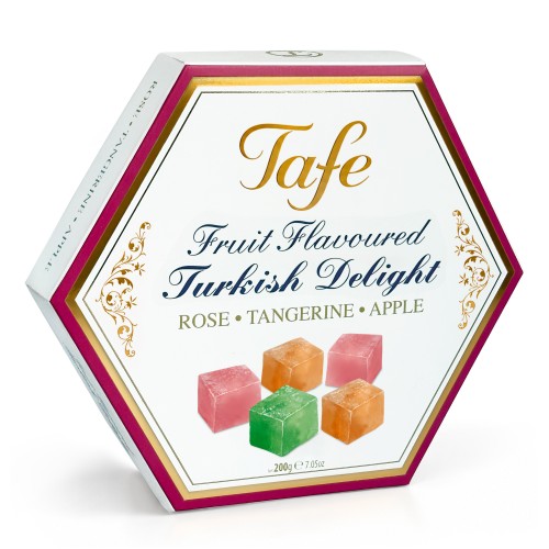 Altıgen Kutu Meyve Ve Gül Aromalı Karışık Lokum 200g Altıgen Kutu Meyve Ve Gül Aromalı Karışık Lokum 200g